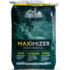 maximizer new - Ideal Land Management | Forestry mowing & mulching, food plots, hunting blinds Deer mineral supplement bag labeled 'MAXIMIZER DEER MINERAL' with a deer graphic and Real World Wildlife Products branding on a green package.